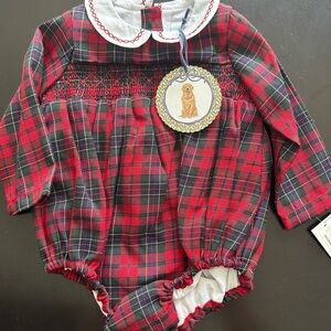 Edgehill Collection Red and Green Plaid Baby Romper NWT Christmas 6m